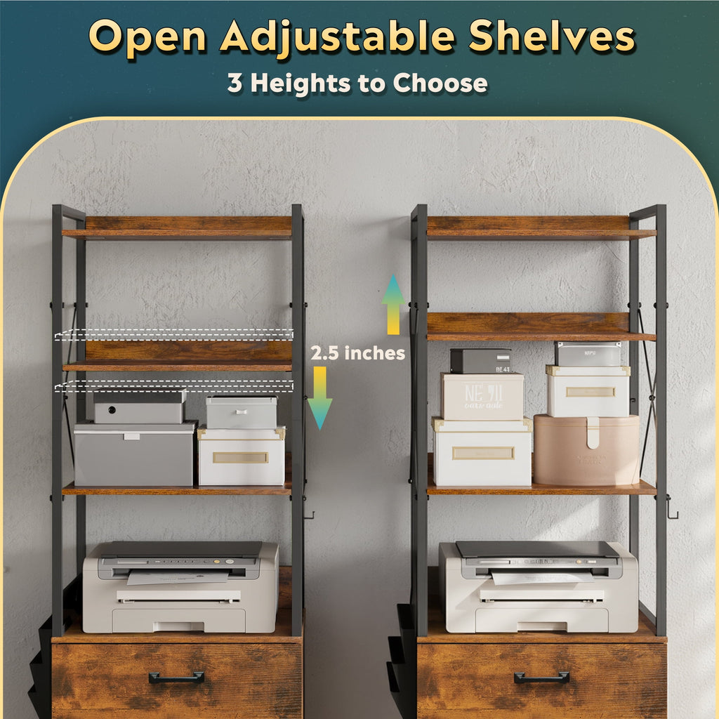 GALAXHERO 2 Drawer File Cabinet with Charging Station, Tall Vertical Filling Cabinet with Lock, Fits Letter/A4/Legal Size, Printer Stand & Adjustable Shelves for Home Office