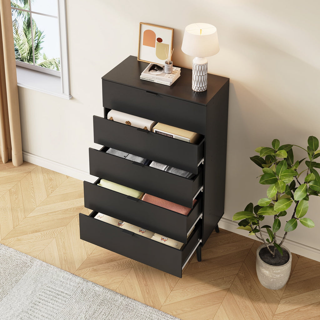 GALAXHERO 5 Drawer Dresser for Bedroom, Tall Dresser, Wooden Storage Organizer with Sturdy Metal Handle, Chest of Drawers for Living Room, Hallway, Closet