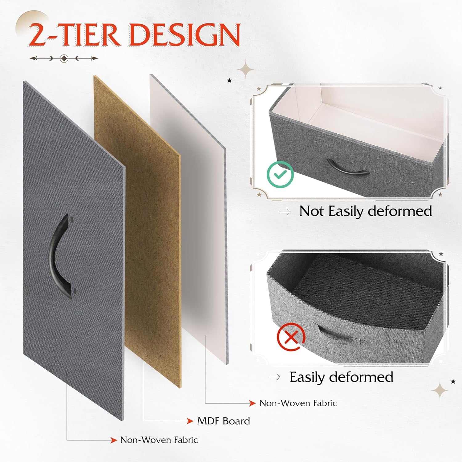 GALAXHERO Night Stand Set 2, Dresser and Nightstand Sets with 2 Fabric Drawers, End Tables for Bedroom, Bedside Storage Furniture, College Dorm, Rustic Brown Wood Grain Print, Size L