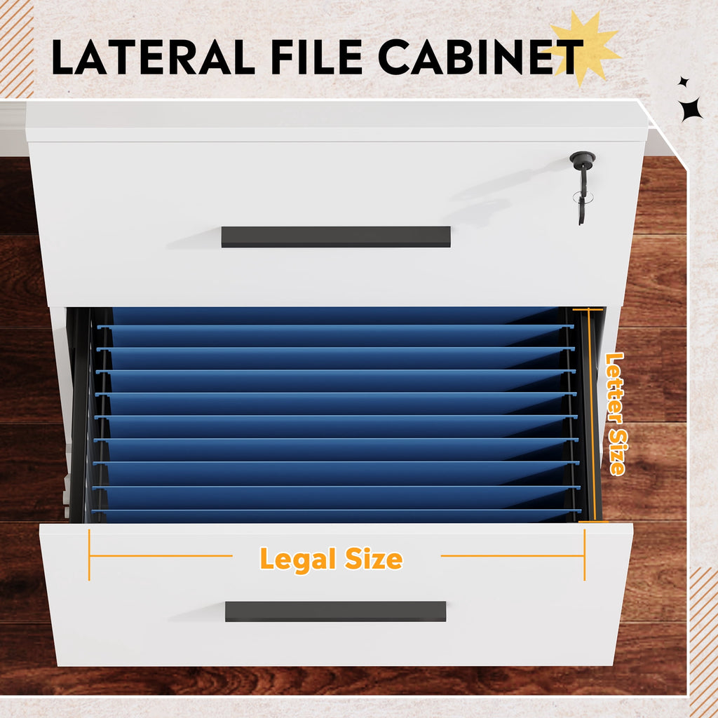 GALAXHERO 2-Drawer Lateral File Cabinet, Wide Wood Cabinets for Home Office with Lock for Home Office, Anti-tilt function, Fits Legal/Letter Size