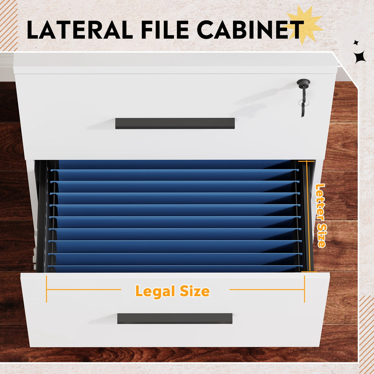GALAXHERO 2-Drawer Lateral File Cabinet, Wide Wood Cabinets for Home Office with Lock for Home Office, Anti-tilt function, Fits Legal/Letter Size