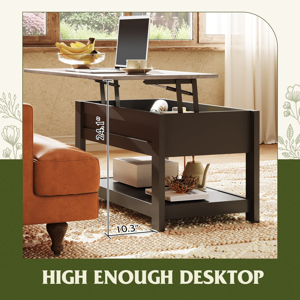GALAXHERO Coffee Table, 39" Lift Top Coffee Table with Hidden Storage and Storage Shelf for Living Room