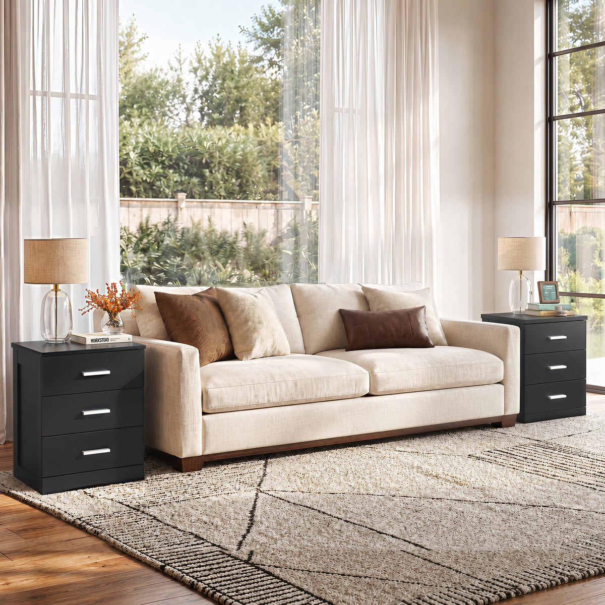 GALAXHERO 3 Drawer Night Stands for Bedroom, Tall Nightstand with Storage Cabinets, Wooden Bedside Table for Living Room Dorm