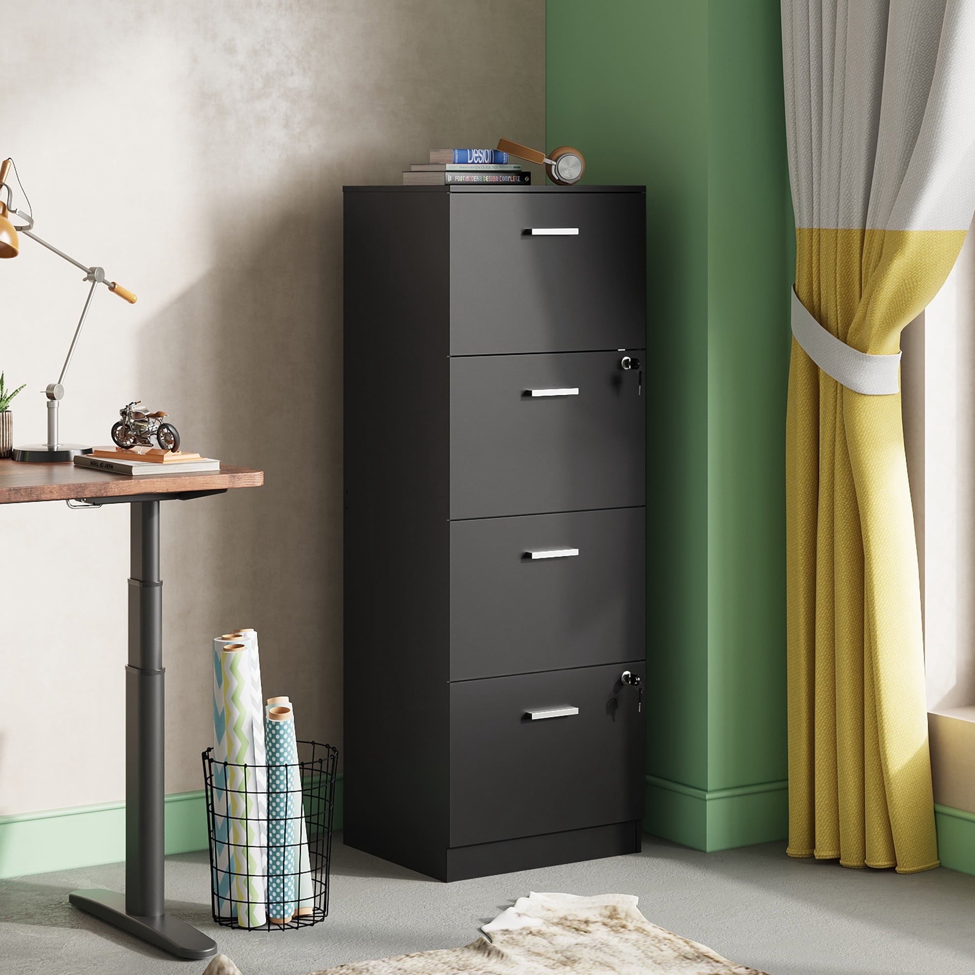 GALAXHERO 4 Drawer File Cabinet, Vertical Filing Cabinet with Lock and Key, Wood Storage Organizer for Home Office, Fit Letter/A4
