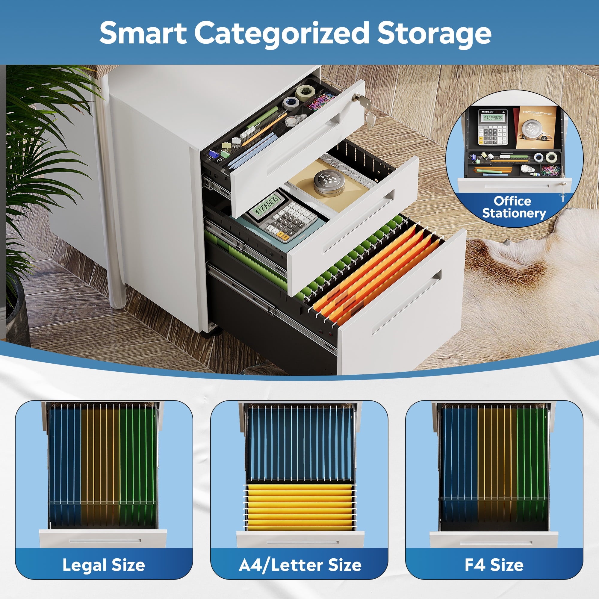GALAXHERO 3-Drawer Mobile File Cabinet (Under Office Desk), Assembled Except Casters, Fits Letter/Standard Sizes