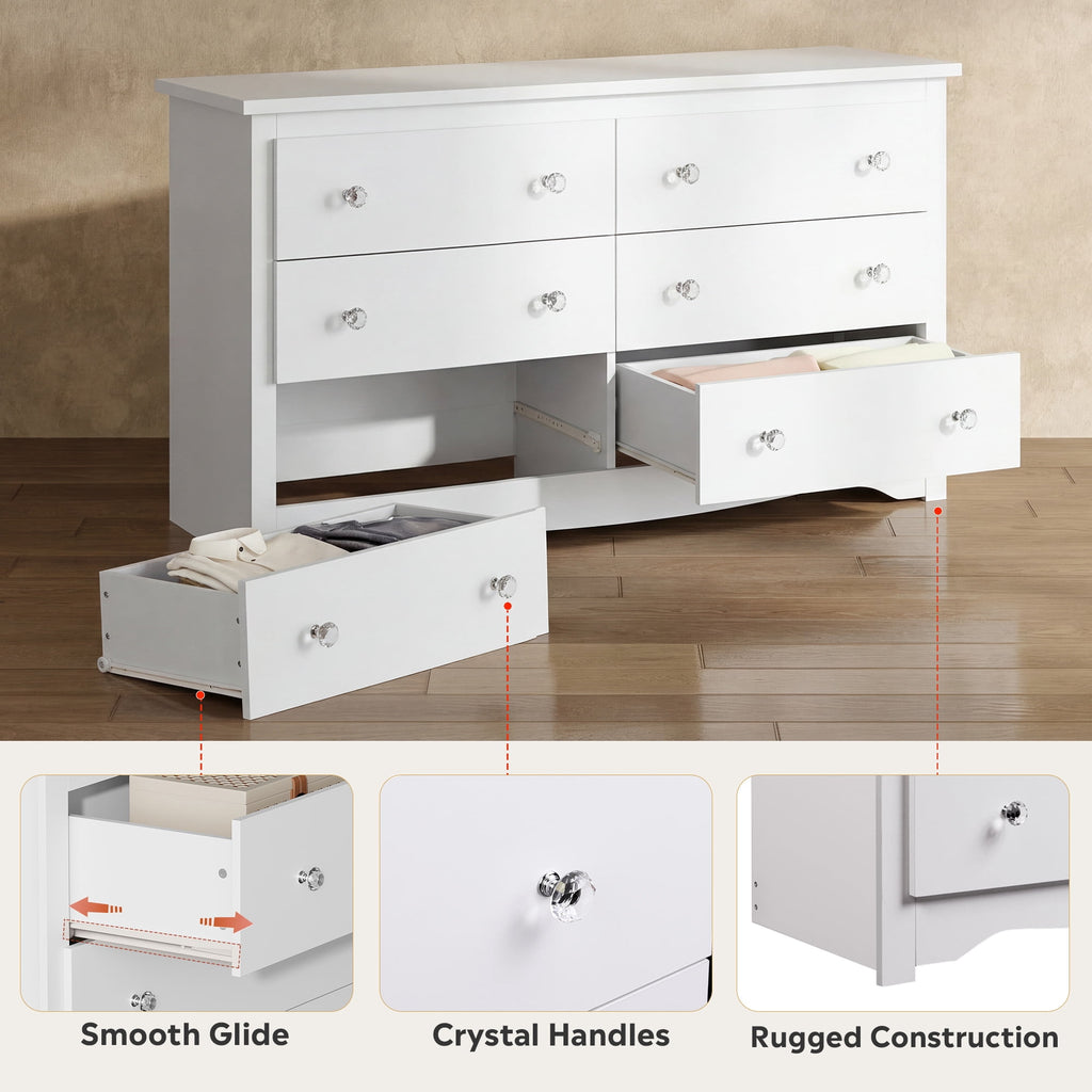 GALAXHERO Modern Wood Dresser with 6 Drawers – Wide Storage Chest for Bedroom, Living Roomloset, Hallway – Large Organizer Nightstand Unit, 59”W