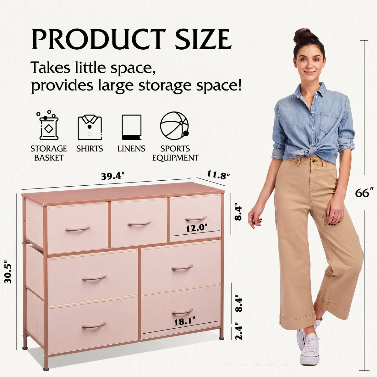 GALAXHERO 7 Drawer Dresser, TV Stands for 45" TV, Chest of Drawers with Fabric Bin for Bedroom, Living Room, Entryway