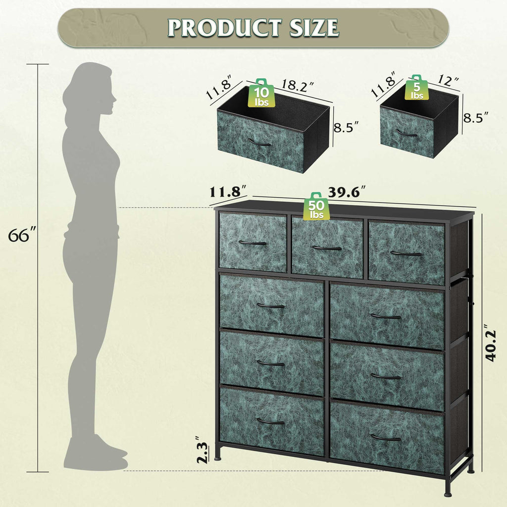 GALAXHERO 9-Drawer Fabric Dresser, Tall Storage Tower for Bedroom, Hallway, Entryway, Closet, Chest Organizer Unit with Fabric Bins, Steel Frame, Wood Top, Wood Grain Print