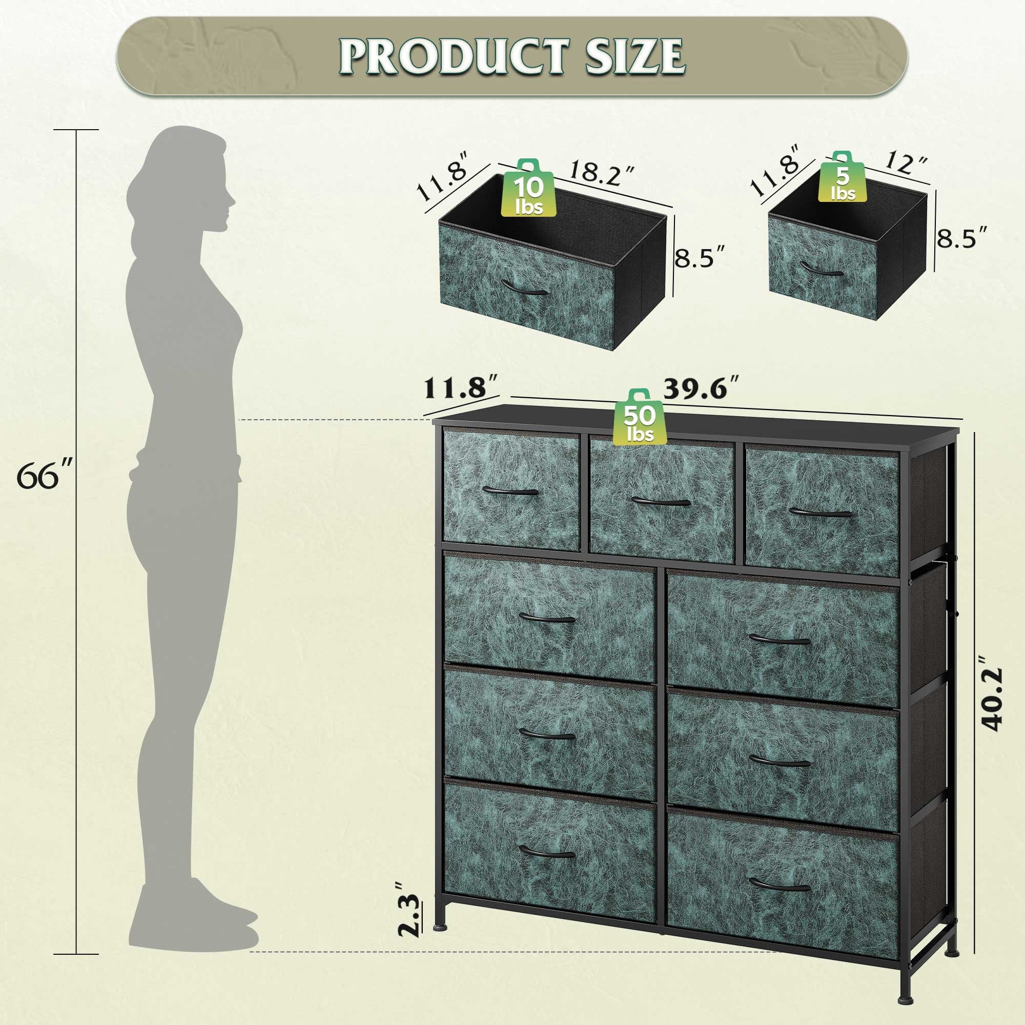 GALAXHERO 9-Drawer Fabric Dresser, Tall Storage Tower for Bedroom, Hallway, Entryway, Closet, Chest Organizer Unit with Fabric Bins, Steel Frame, Wood Top, Wood Grain Print