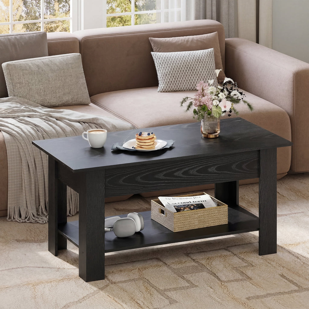 GALAXHERO 39" Lift Top Coffee Table with Storage Shelf & Hidden Compartment and Lifting Top for Home Living Room Office and Reception Room