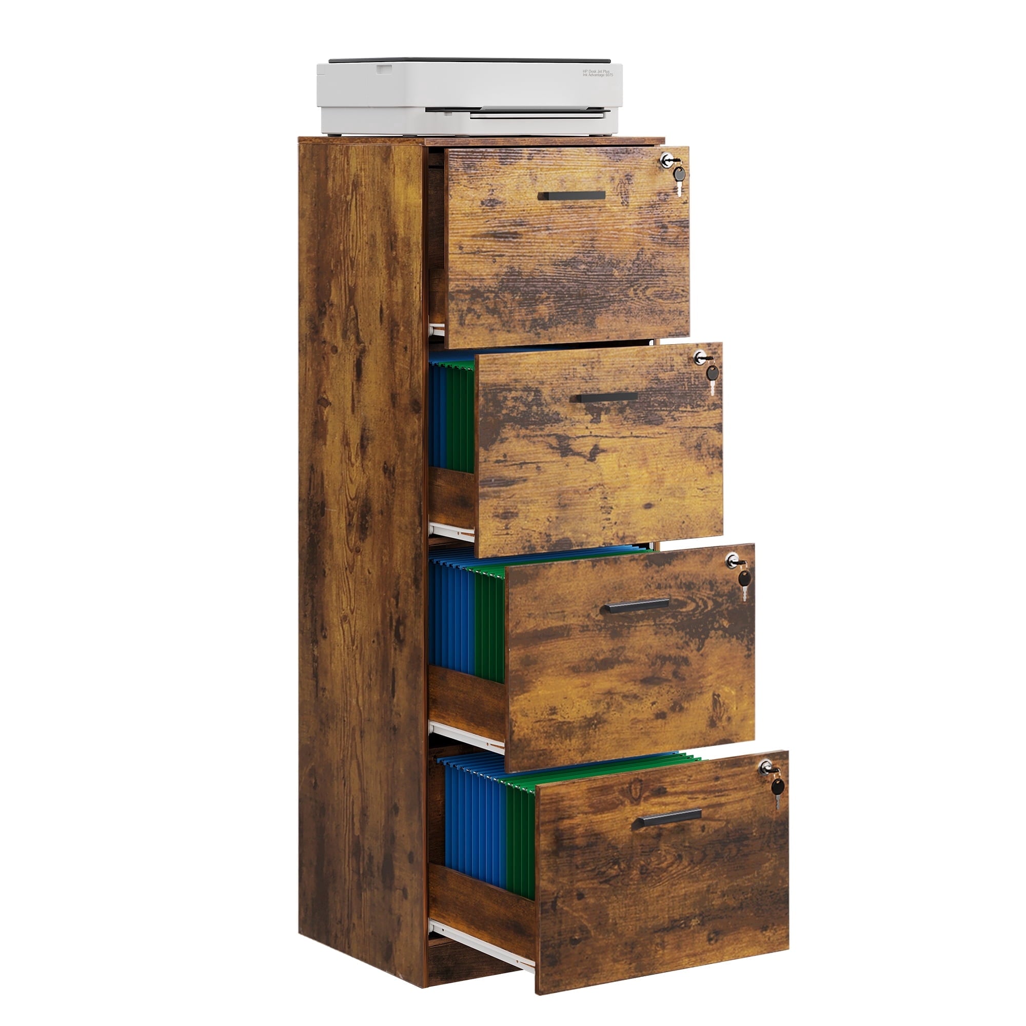 GALAXHERO 4 Drawer File Cabinet, Vertical Filing Cabinet with Lock and Key, Wood Storage Organizer for Home Office, Fit Letter/A4