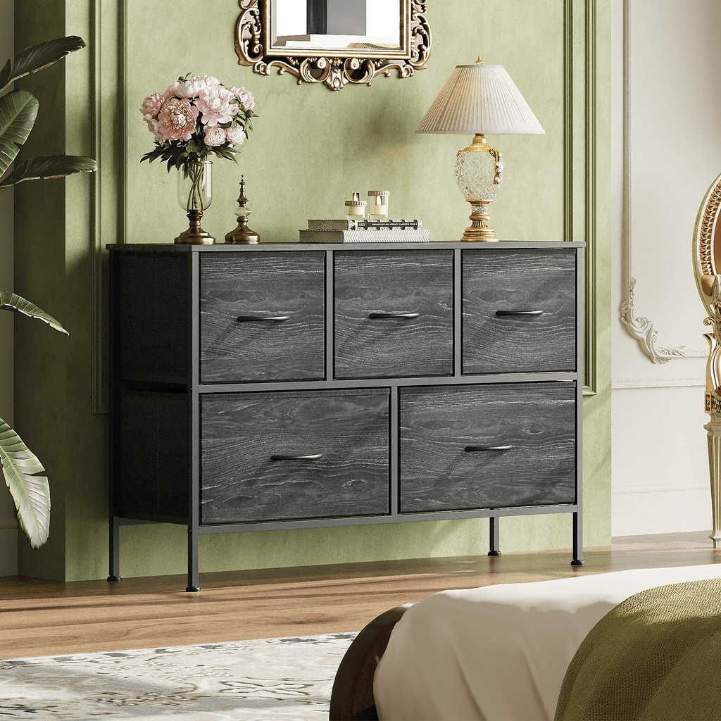 GALAXHERO 5 Drawer Dresser, Fabric Storage Tower for Bedroom, Hallway, Entryway & Closets, Sturdy Steel Frame with Wood Top, Easy Pull Handle