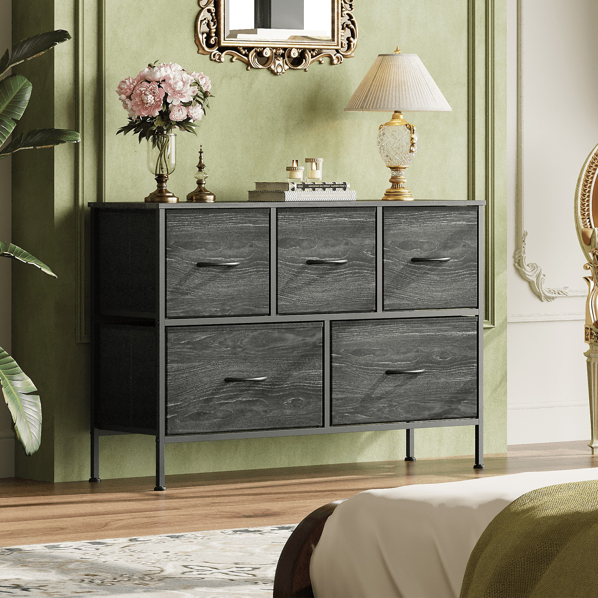 GALAXHERO 5 Drawer Dresser, Fabric Storage Tower for Bedroom, Hallway, Entryway & Closets, Sturdy Steel Frame with Wood Top, Easy Pull Handle