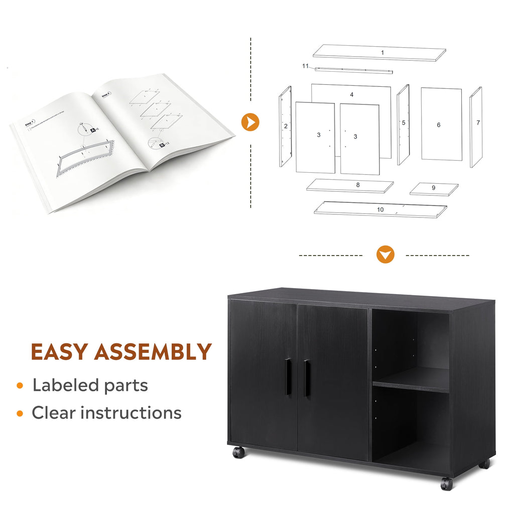 GALAXHERO Wood Storage Cabinets with Doors and Shelves, Lateral File Cabinet & Printer Stand with Storage for Home Office