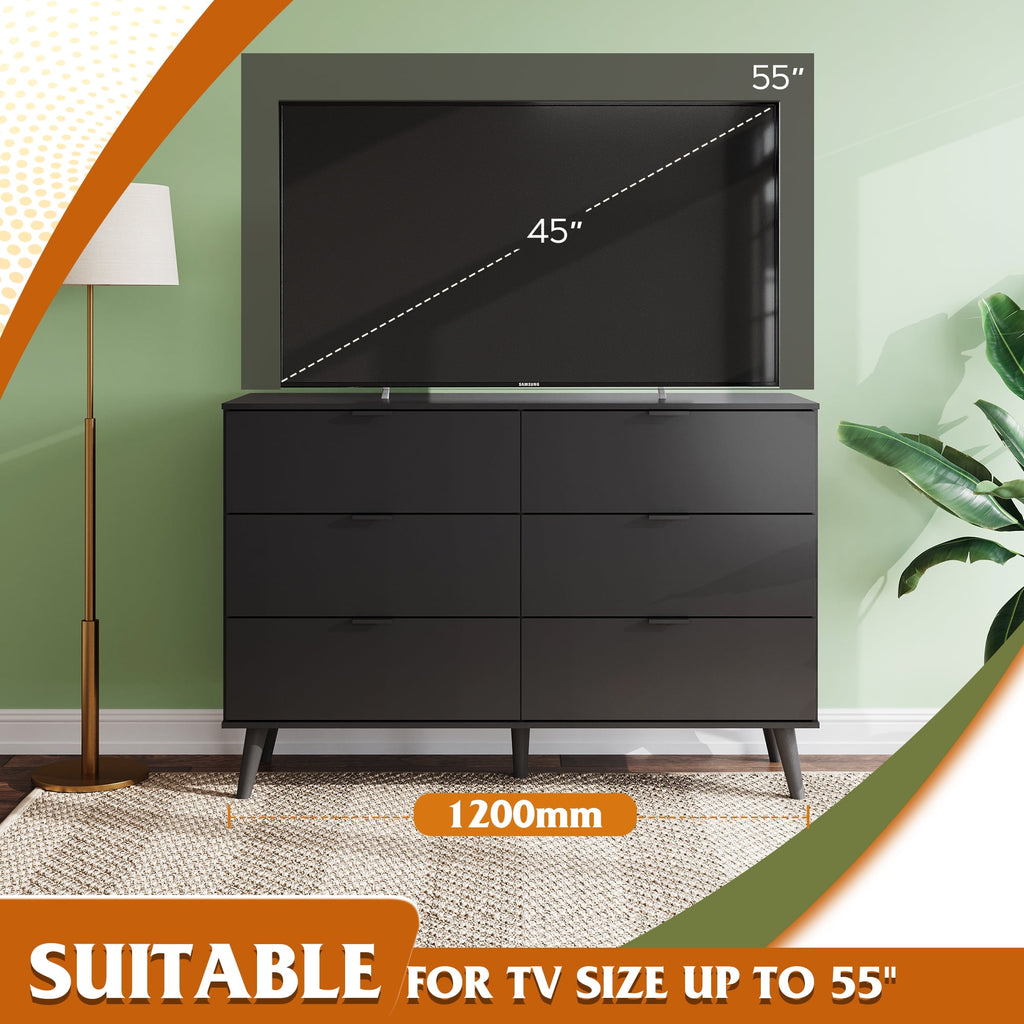 GALAXHERO 6 Drawer Wood Dresser, 47.2" Wide Chest of Drawer with Metal Handles, TV Stand for 55" TV, Double Dresser for Bedroom, Living Room, Hallway, Closet