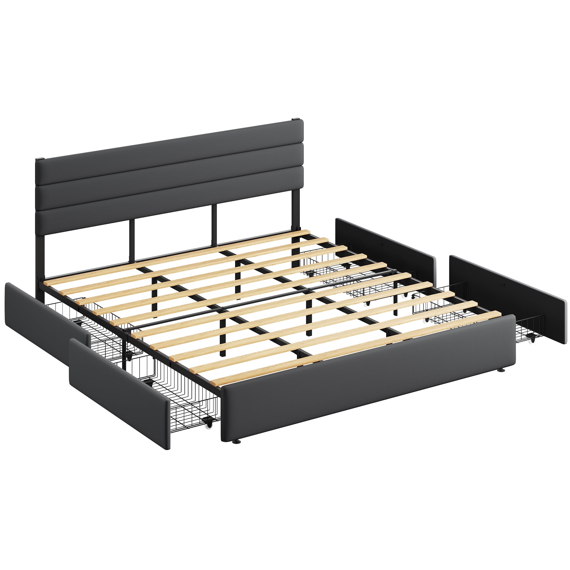 GALAXHERO King Size Upholstered Bed Frame with 4 Storage Drawers and Headboard, Velvet Platform Bedframe, Sturdy Metal & Wooden Slats Support, No Box Spring Needed, Easy Assembly