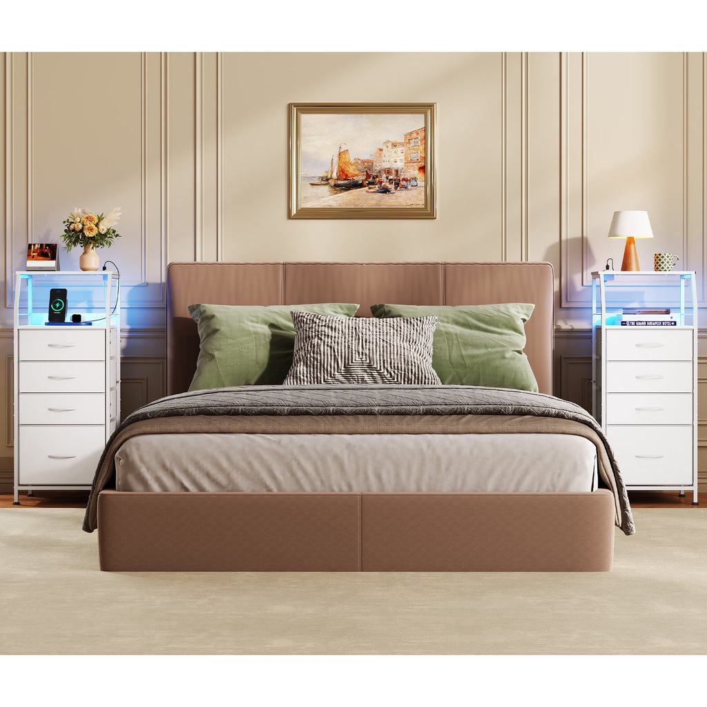 GALAXHERO 4 Drawer Dresser for Bedroom, Nightstand with Charging Station and LED, Tall Bedside Table with Storage Shelfs