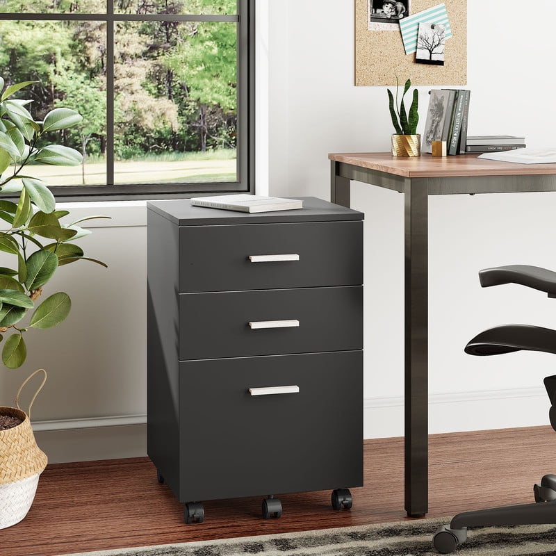 GALAXHERO 3 Drawer File Cabinet, Small Rolling Office Cabinet for Home Office, Wooden Filing Cabinet Fits Letter/A4 Size Files