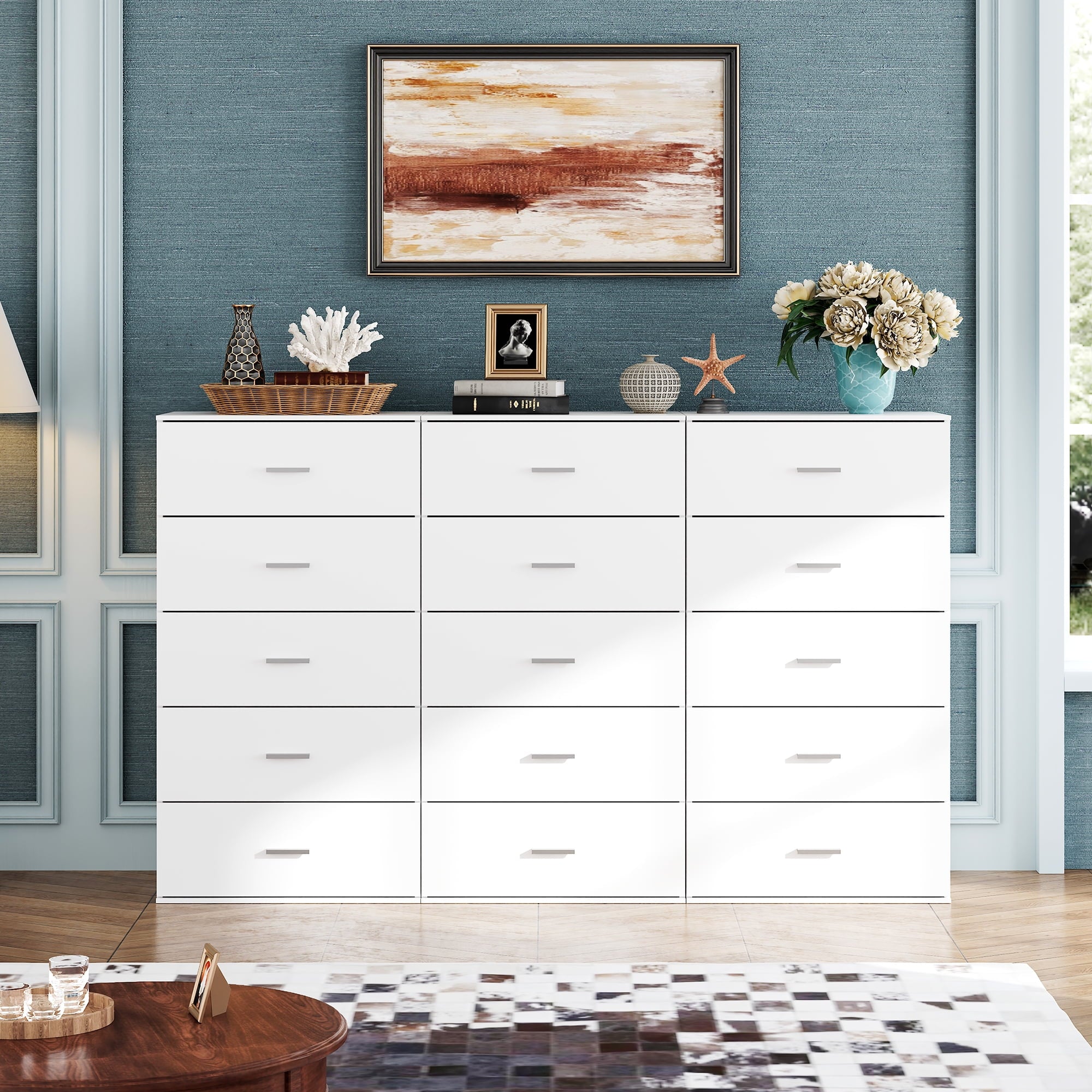 GALAXHERO 5 Drawers Dresser, Chest of Drawers for Bedroom, Tall Wood Storage Cabinet with Metal Handle for Living Room, Closet, Hallway, White