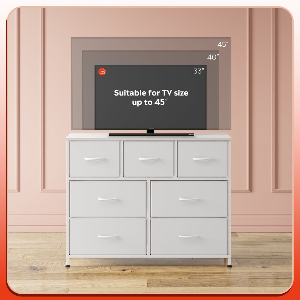 GALAXHERO 7 Drawer Dresser, TV Stands for 45" TV, Chest of Drawers with Fabric Bin for Bedroom, Living Room, Entryway