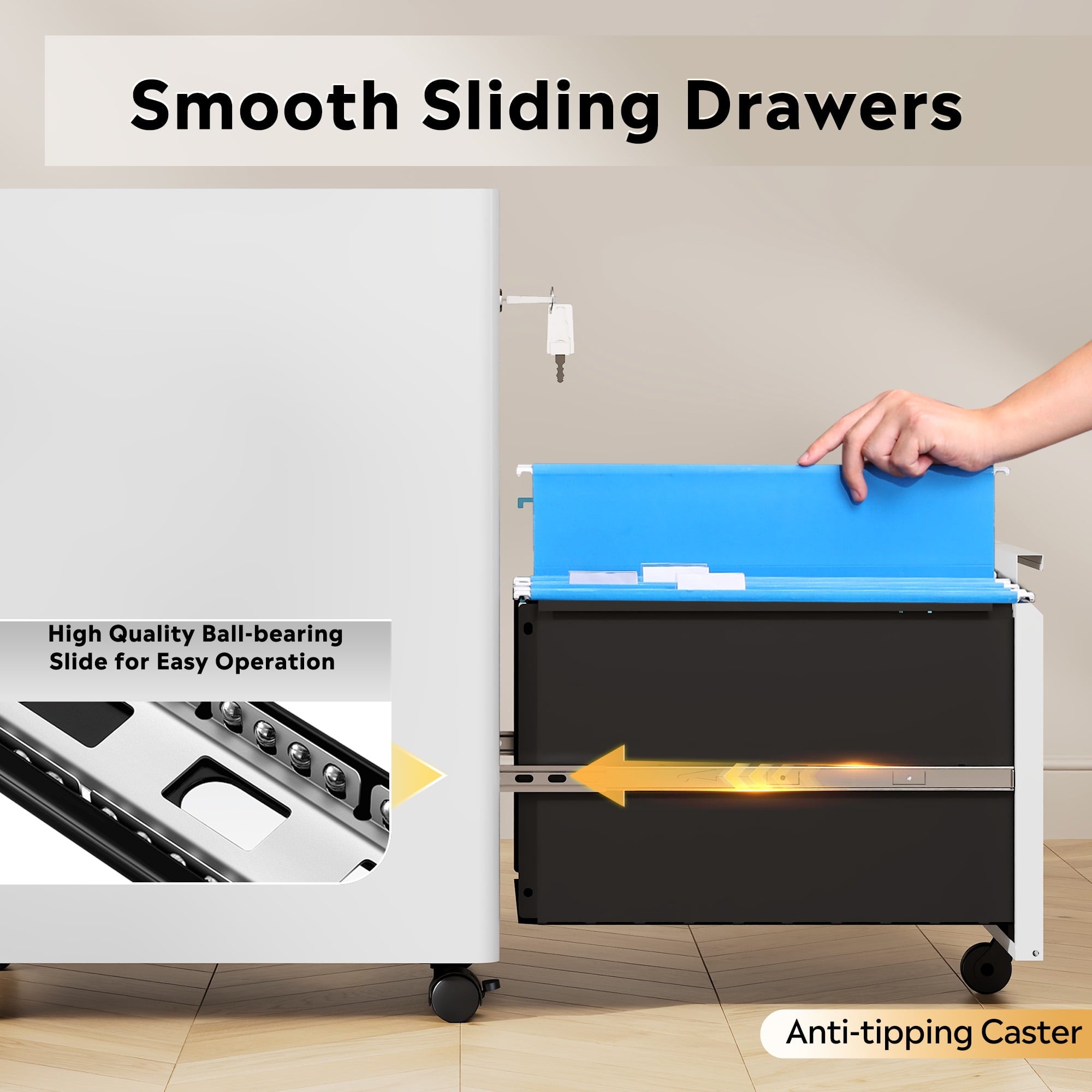 GALAXHERO 2 Drawer File Cabinet with Lock, Metal Storage Organizer with Fence, Mobile Filing Cabinets for Home Office, Fit Letter/A4/Legal Size Files