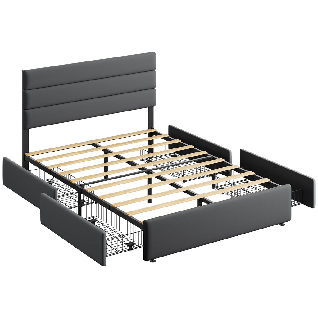 GALAXHERO Full Size Upholstered Bed Frame with 4 Storage Drawers and Headboard, Velvet Platform Bedframe, Sturdy Metal & Wooden Slats Support, No Box Spring Needed, Easy Assembly