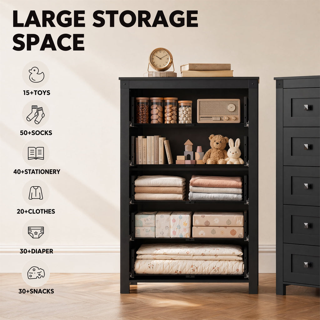 GALAXHERO Farmhouse 5 Drawer Dresser, Tall Dresser with Double Rustic Handles, Wood Chest of Drawers for Bedroom, Living Room, Hallway