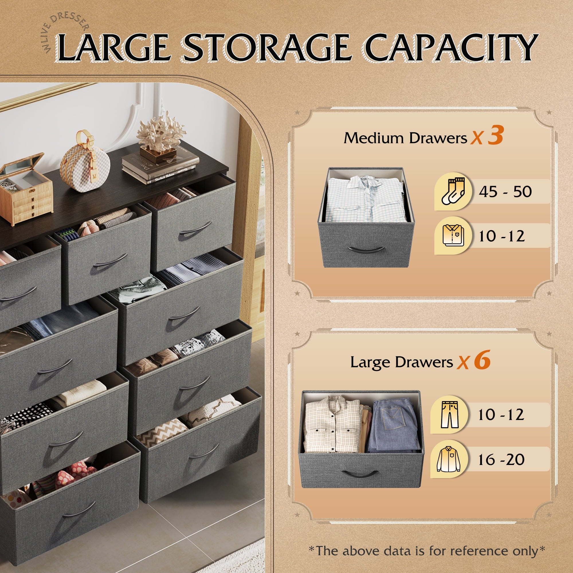 GALAXHERO Dresser 9-Drawer Fabric Storage Tower Chest for Bedroom, Hallway, Entryway, Closet with Fabric Bins, Steel Frame, Wood Top, Easy Pull Handle, Dark Grey