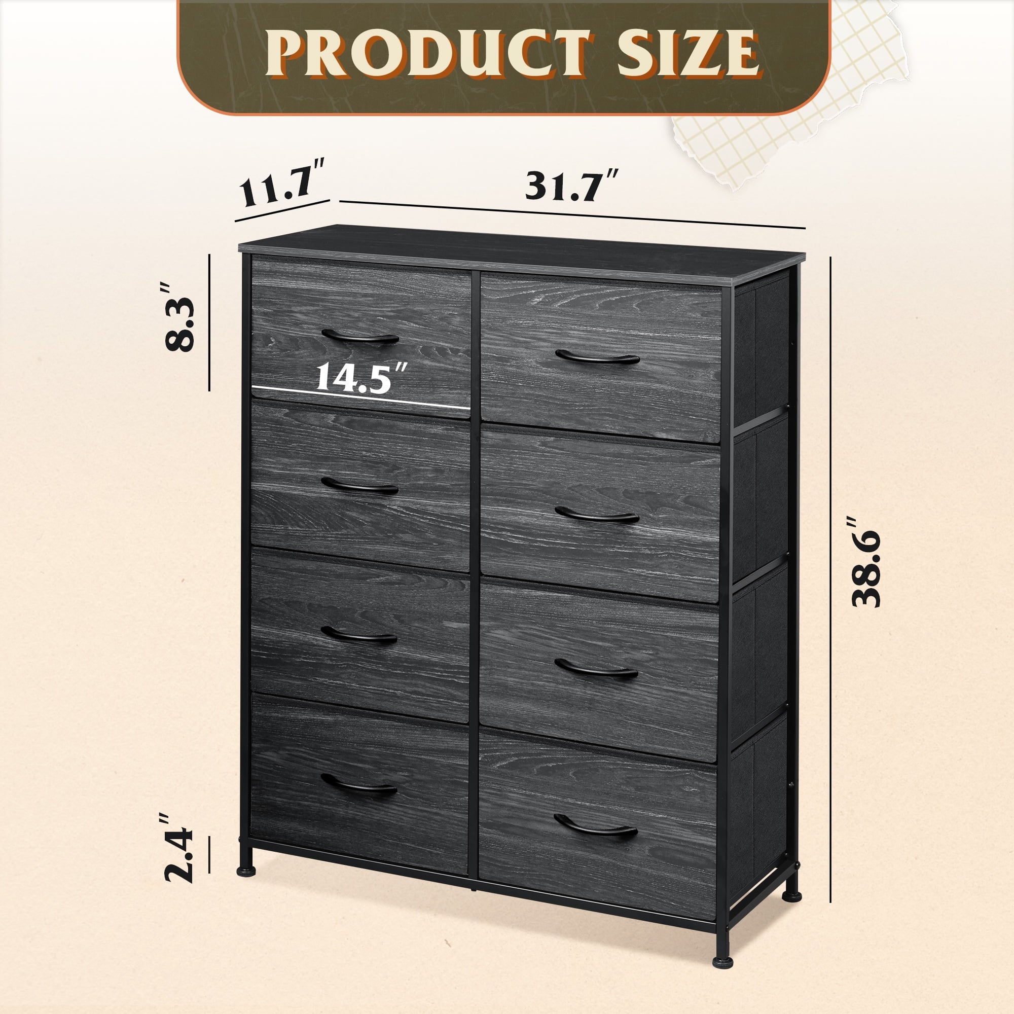 GALAXHERO 8 Drawer Fabric Dresser for Bedroom, Storage Bins Chest of Drawer for Closet, Living Room, Hallway