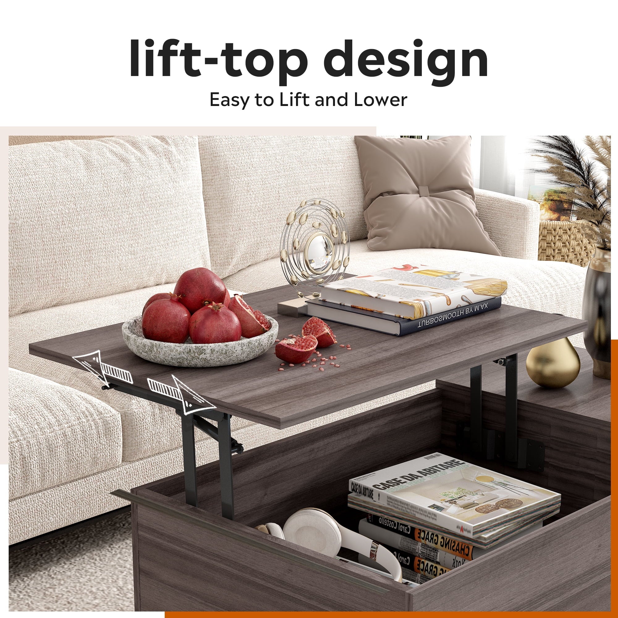 GALAXHERO Coffee Table with Removable Storage Shelves Lift Top Small Coffee Table for Living Room