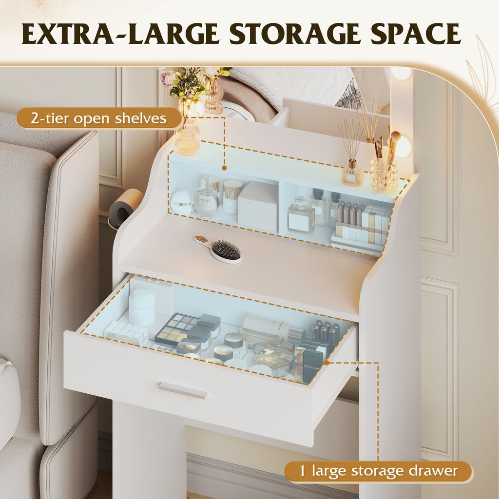 GALAXHERO Small Vanity Desk with Mirror, Makeup Tables with Drawer and Storage Shelves, Girls Dressing Table for Bedroom