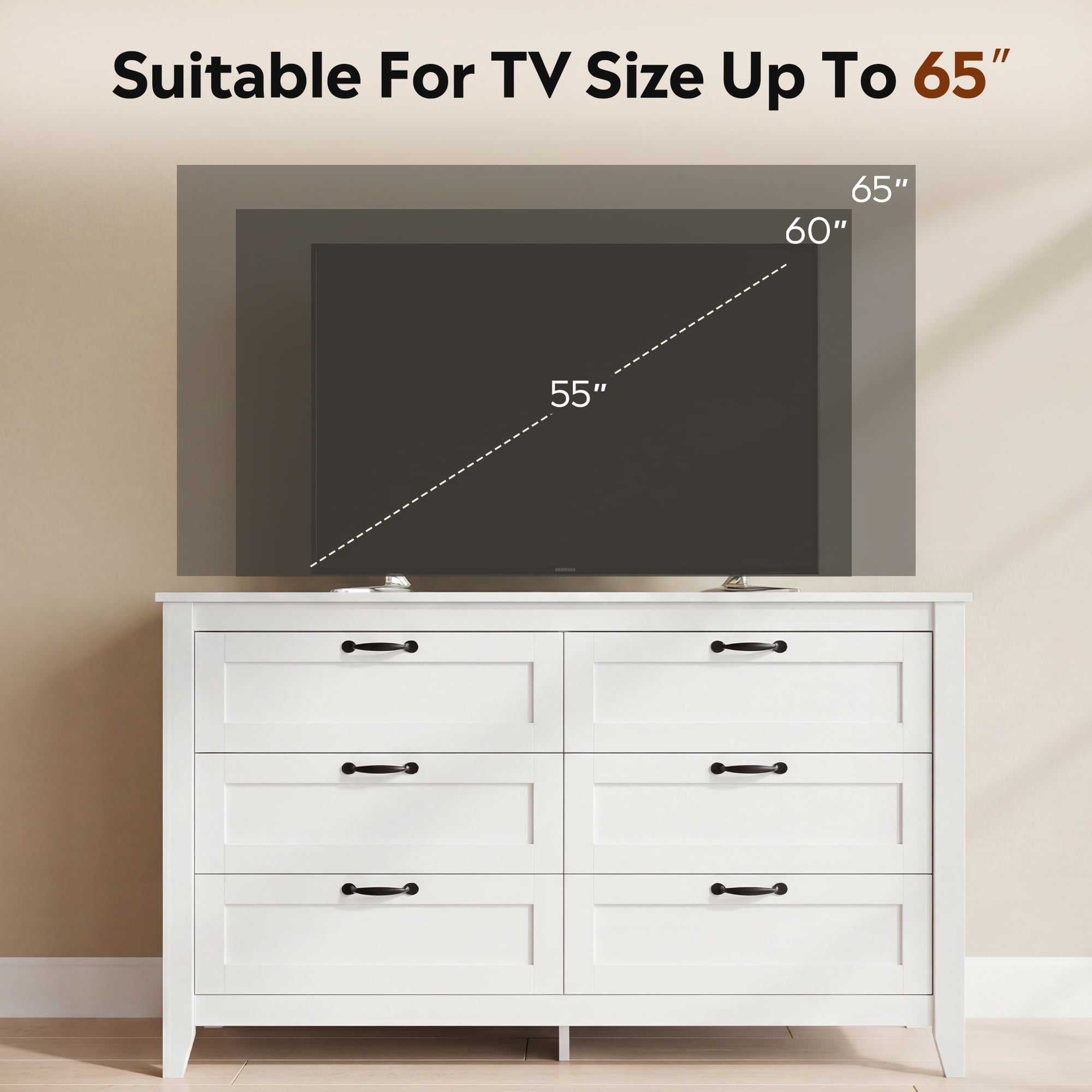GALAXHERO 6-Drawer Double Wood Dresser - Farmhouse Chest of Drawers with Metal Handles for Bedroom, Living Room, Entryway