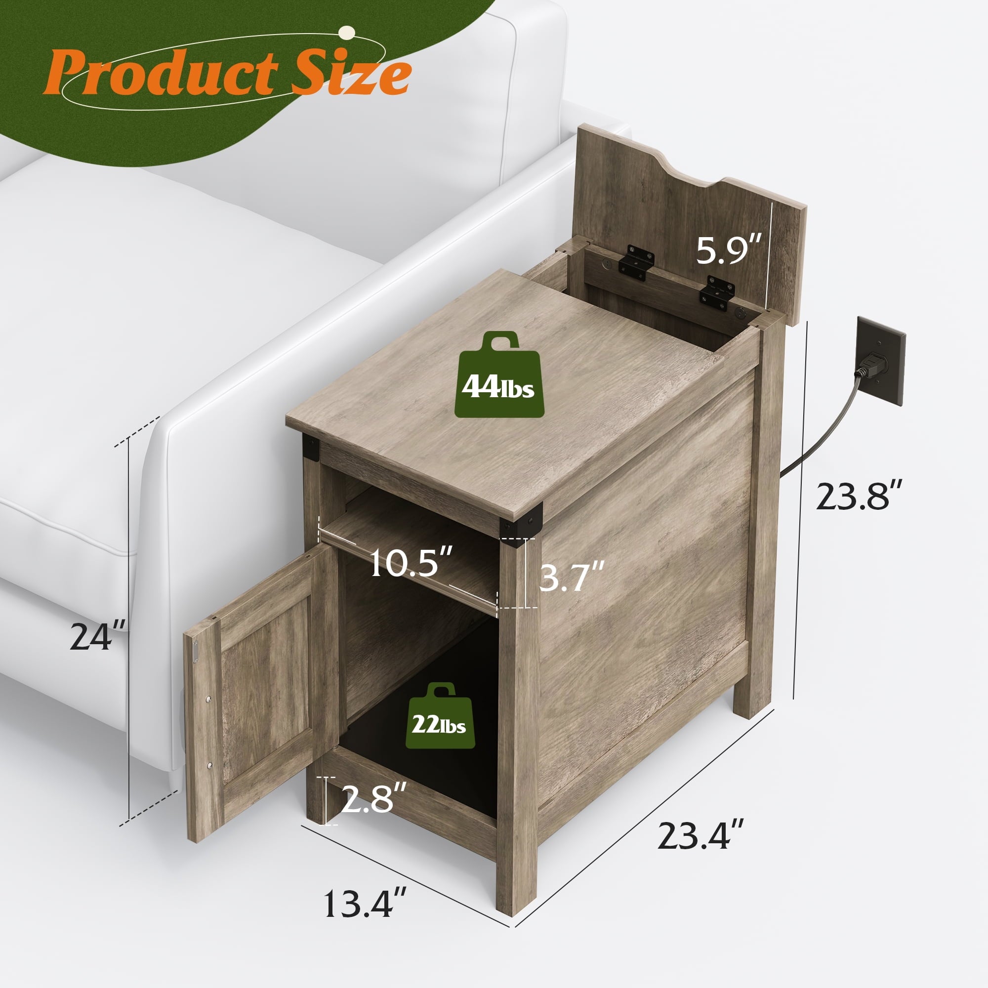 GALAXHERO Side Table with Charging Station Narrow End Table with Storage Night Stand with USB Ports and Outlets Small Wooden Cabinet for Living Room and Bedroom