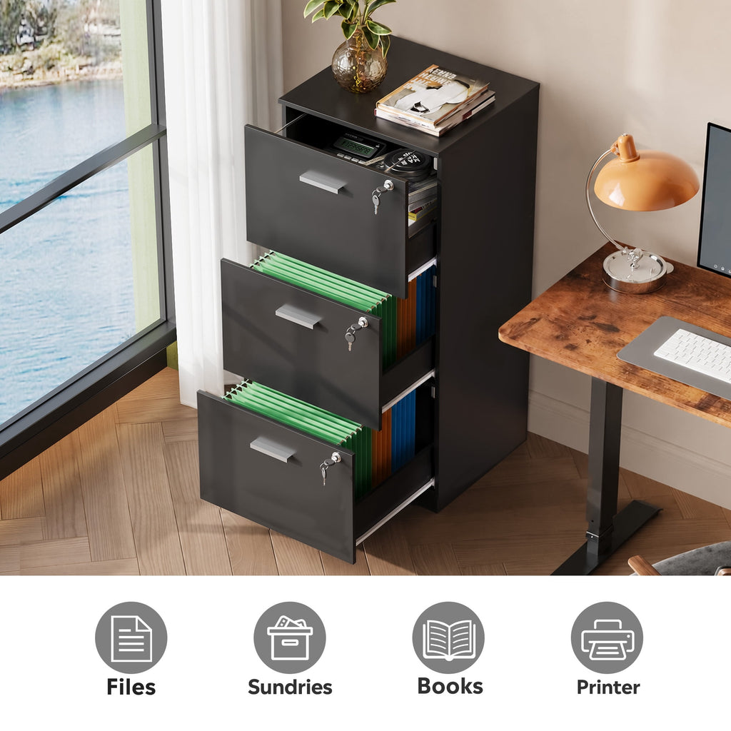 GALAXHERO 3-Drawer File Cabinet with Locks & Wood Printer Stand, Fits Letter/A4, Ideal for Home Office