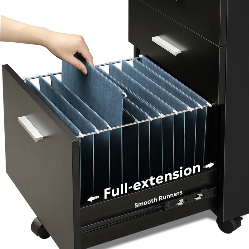 GALAXHERO 3 Drawer File Cabinet, Small Rolling Office Cabinet for Home Office, Wooden Filing Cabinet Fits Letter/A4 Size Files