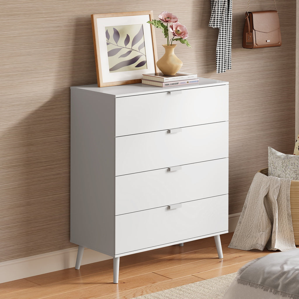 GALAXHERO 4 Drawer Dresser for Bedroom, Wood Chest of Drawers, Organizer Unit with Metal Handle for Living Room, Closet, Hallway