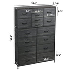 GALAXHERO 16-Drawer Tall Fabric Dresser Organizer Unit, Large Storage Chest of Drawers with Fabric Bins for Bedroom, Closet, Hallway, Charcoal Black Wood Grain Print