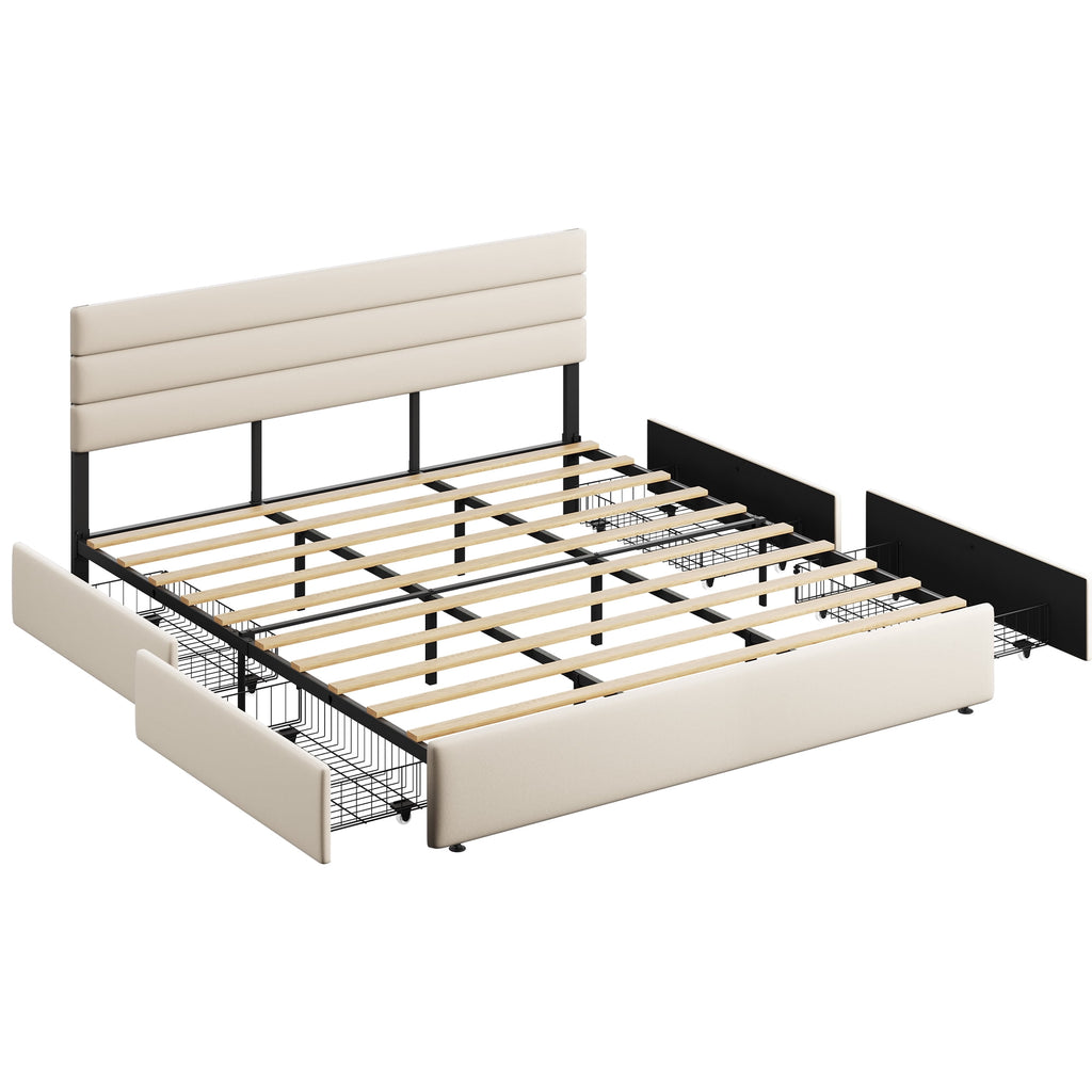 GALAXHERO King Size Upholstered Bed Frame with 4 Storage Drawers and Headboard, Velvet Platform Bedframe, Sturdy Metal & Wooden Slats Support, No Box Spring Needed, Easy Assembly