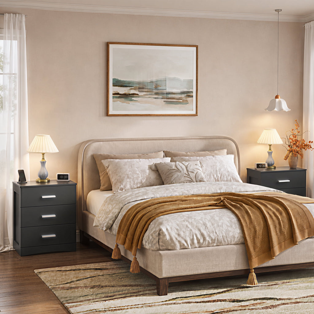 GALAXHERO 3 Drawer Night Stands for Bedroom, Tall Nightstand with Storage Cabinets, Wooden Bedside Table for Living Room Dorm