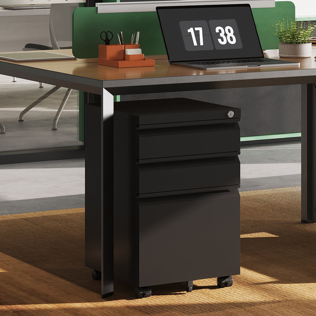GALAXHERO 3 Drawer Metal File Cabinet with Lock, Mobile Printer Cabinet & Small Under Desk Filing Cabinet for Home Office, Fits Legal/Letter/A4