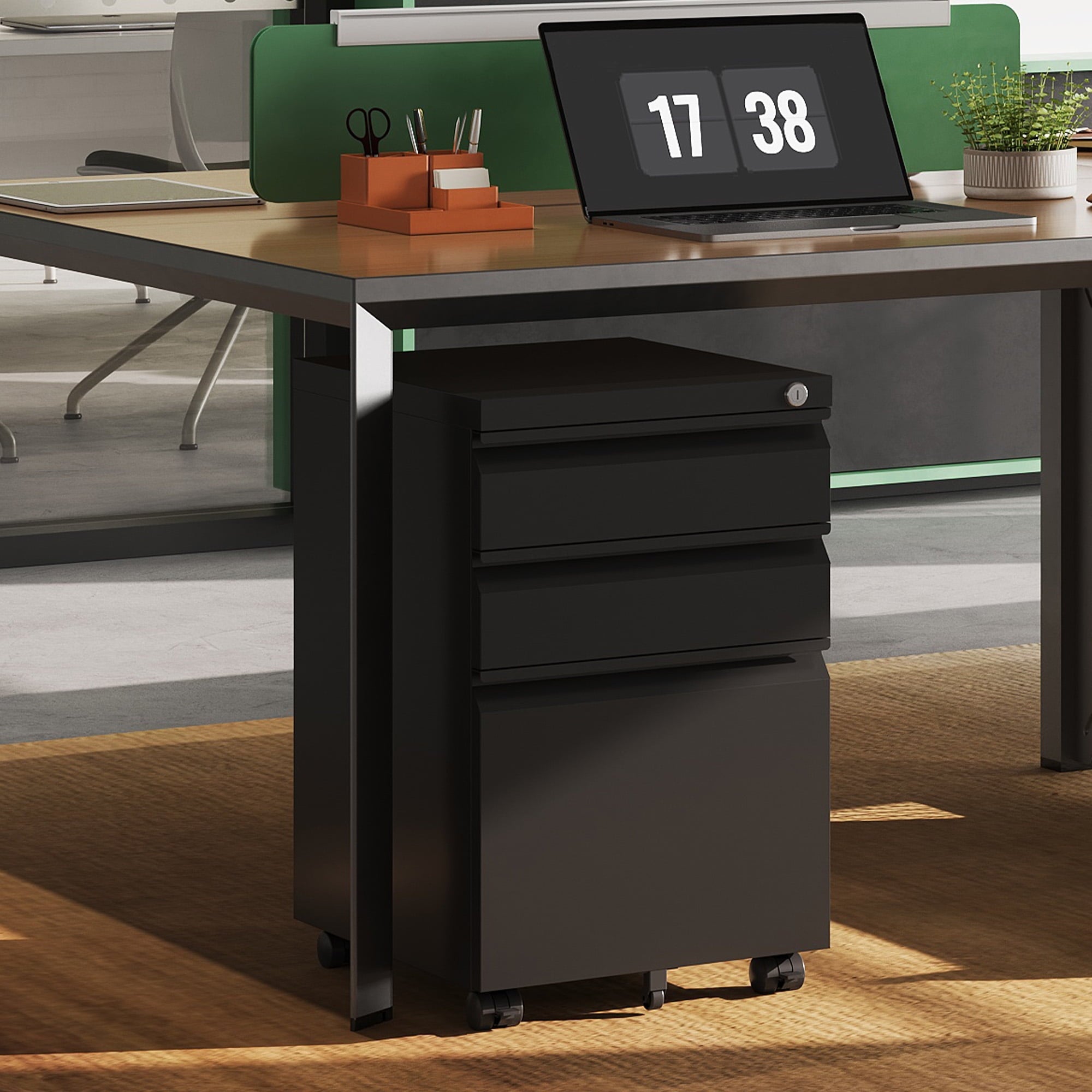 GALAXHERO 3 Drawer Metal File Cabinet with Lock, Mobile Printer Cabinet & Small Under Desk Filing Cabinet for Home Office, Fits Legal/Letter/A4