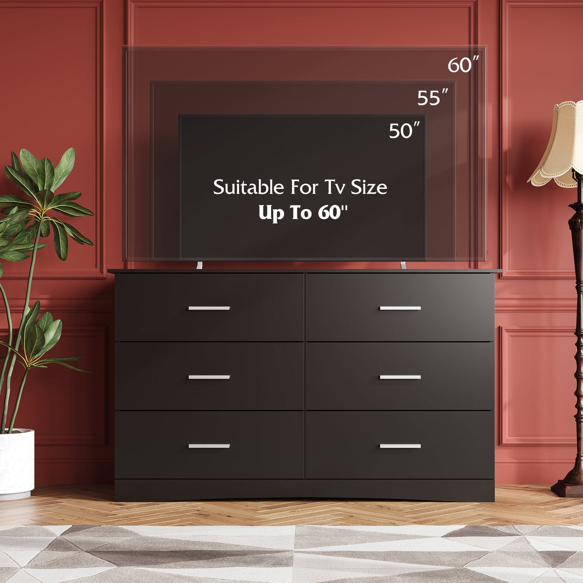 GALAXHERO Dresser with 6 Drawers, Wide Wooden Chest of Drawers for Bedroom, Large Storage Tower Unit, Modern Minimalist Closet Store Organizer for Living Room, Hallway