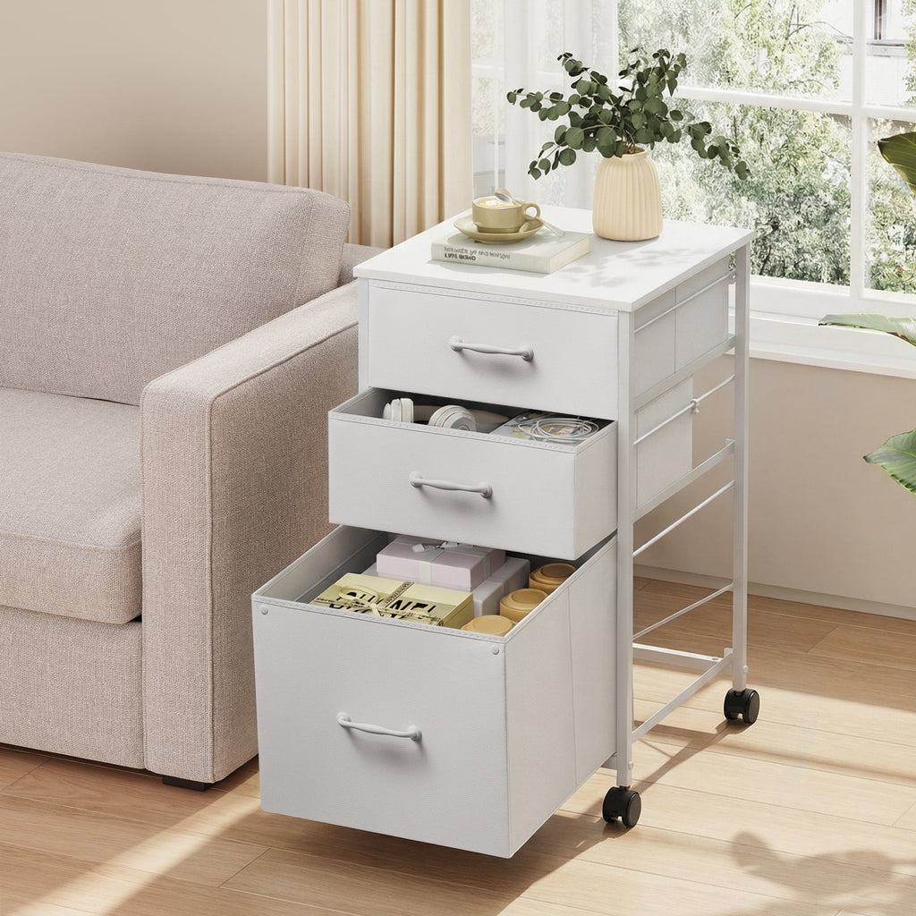 GALAXHERO 3 Drawer File Cabinet, Rolling Printer Stand Filing Cabinets for Home Office, Fabric Vertical File Cabinet Fits A4 or Letter Size