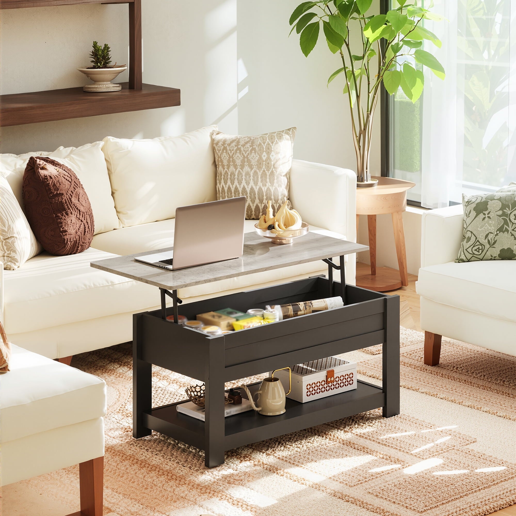 GALAXHERO 39" Lift Top Coffee Table with Hidden Storage and Storage Shelf Lift Up Coffee Table for Living Room