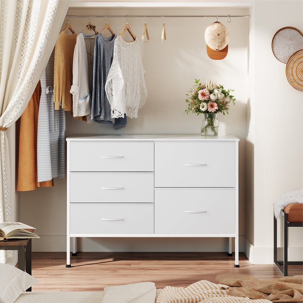 GALAXHERO 5 Drawer Dresser for Bedroom, Wide Chest of Drawers Nightstand Storage Organizers with Wood Top for Living Room, Hallway