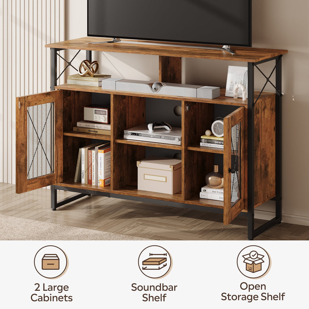 GALAXHERO TV Stand for 43 inch TV Small Entertainment Center with Storage Cabinet & Adjustable Shelves Farmhouse Industrial TV Table for Living Room and Bedroom, 32" TV Console