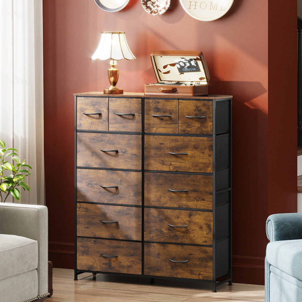 GALAXHERO 12-Drawer Tall Fabric Dresser with Wood Top and Steel Frame, Storage Chest of Drawers for Bedroom, Closet