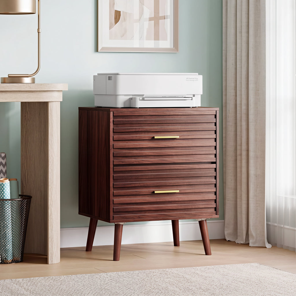 GALAXHERO Mid Century Wood Nightstand Set of 2, Fluted 2 Drawers Bedside Table for Bedroom, End Table for Living Room