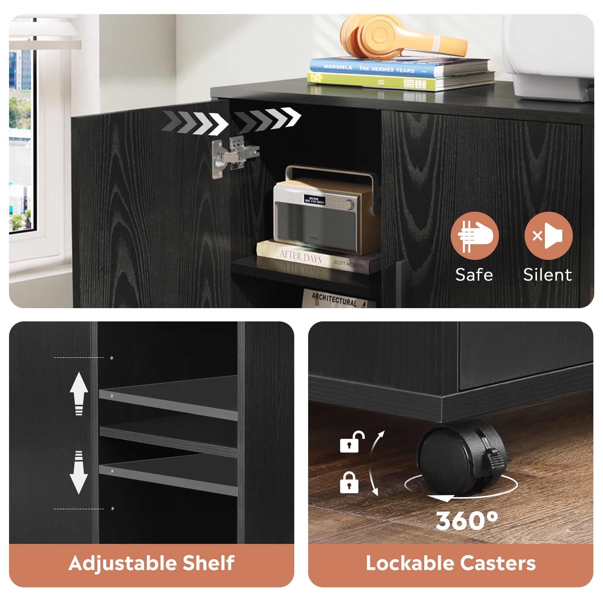 GALAXHERO Wood Storage Cabinets with Doors and Shelves, Lateral File Cabinet & Printer Stand with Storage for Home Office
