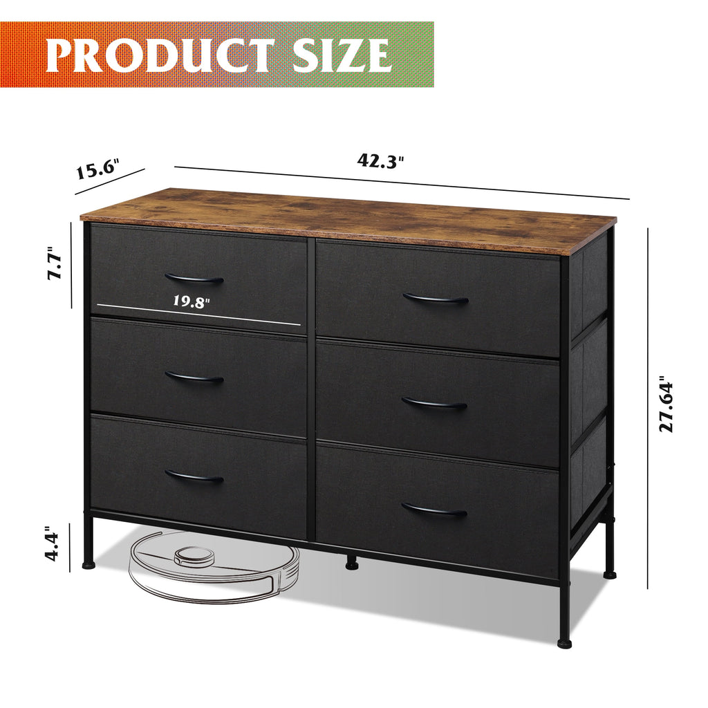 GALAXHERO 6-Drawer Fabric Dresser, 50-Inch TV Stand Wide Chest of Drawers for Bedroom, Closet, Living Room